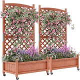 Garvee Jardinera de Madera Con Enrejado y Ruedas Para Patio y Jardín 75x33x150 Cm Café - Marrón