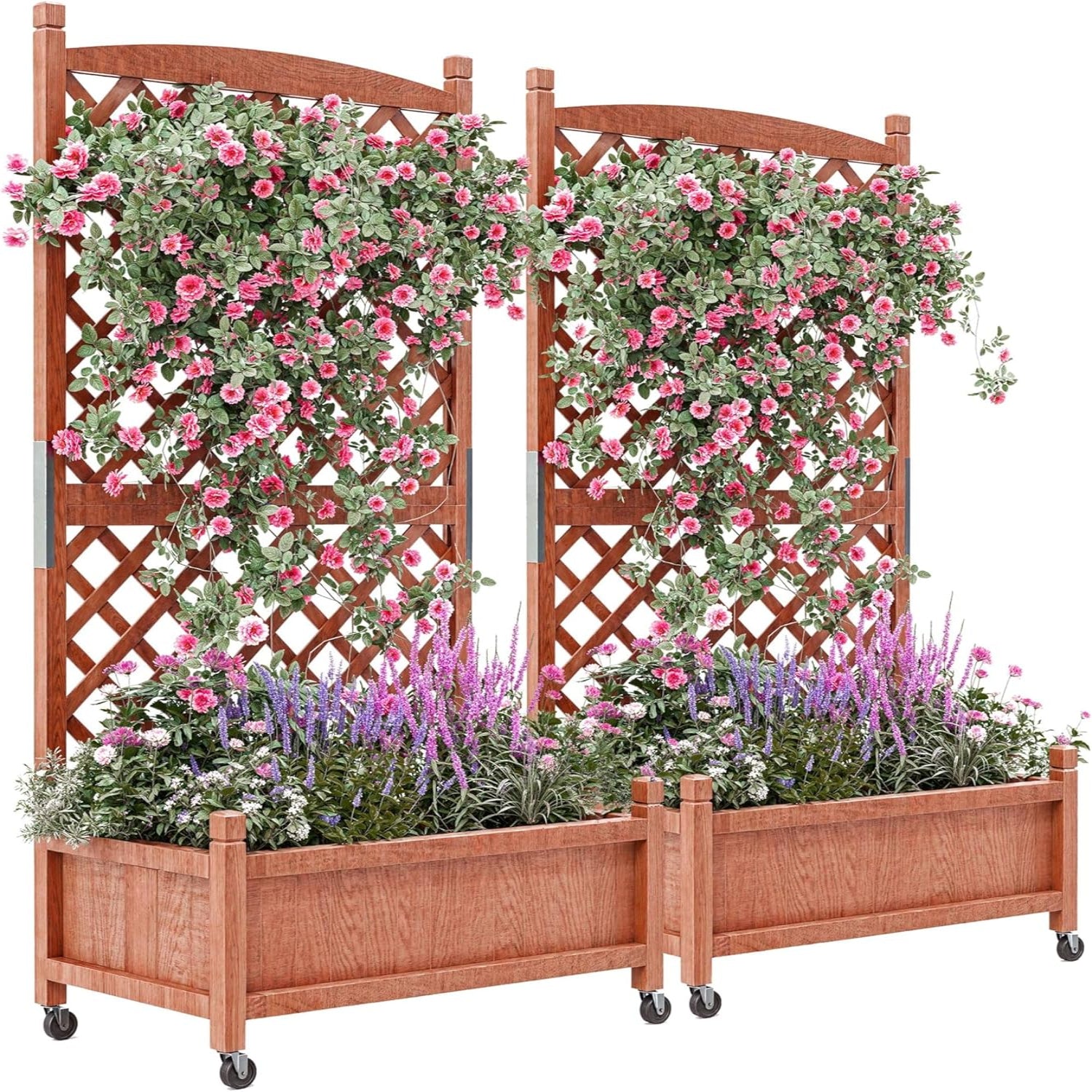 Garvee Jardinera de Madera Con Enrejado y Ruedas Para Patio y Jardín 75x33x150 Cm Café