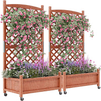 Garvee Jardinera de Madera Con Enrejado y Ruedas Para Patio y Jardín 75x33x150 Cm Café