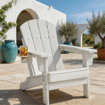 Garvee Silla Adirondack Plegable de HDPE con Textura de Madera, Sillón de Exterior Ergonómico con Portavasos para Terraza, Jardín, Piscina y Porche