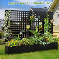 Garvee Pantalla de Privacidad para Balcón con Jardinera Metálica Elevada 3 Paneles Ruedas y Rayas Horizontales 183x120 cm Negro