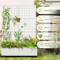 Garvee Maceta de Jardín con Trepadero Metálico Patrón de Hojas 3 Paneles Ajustables 120x40x180 cm Profundidad 30 cm Fácil Montaje para Jardín y Terraza Blanco