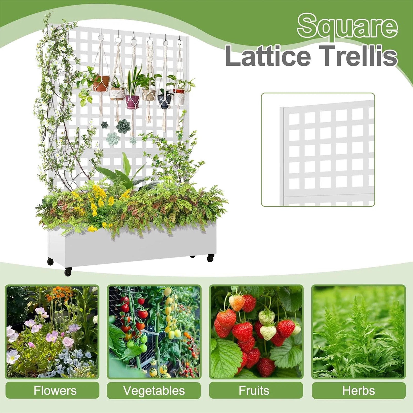 Garvee Maceta de Jardín con Trepadero Metálico Patrón de Hojas 3 Paneles Ajustables 120x40x180 cm Profundidad 30 cm Fácil Montaje para Jardín y Terraza Blanco