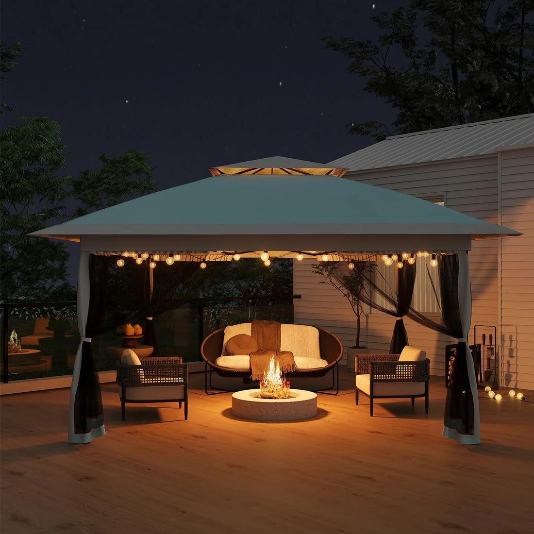 Garvee Cenador Plegable 3x3m con Mosquitera y Doble Techo, Carpa Pop-Up Impermeable UV50+ de Acero para Jardín y Terraza Azul Pastel y Gris