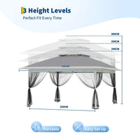 Garvee Pabellón Plegable con Aleros de Tela Oxford 300D Plateada para Familias en Jardín o Patio 3x3x2.65m Gris Claro y Oscuro