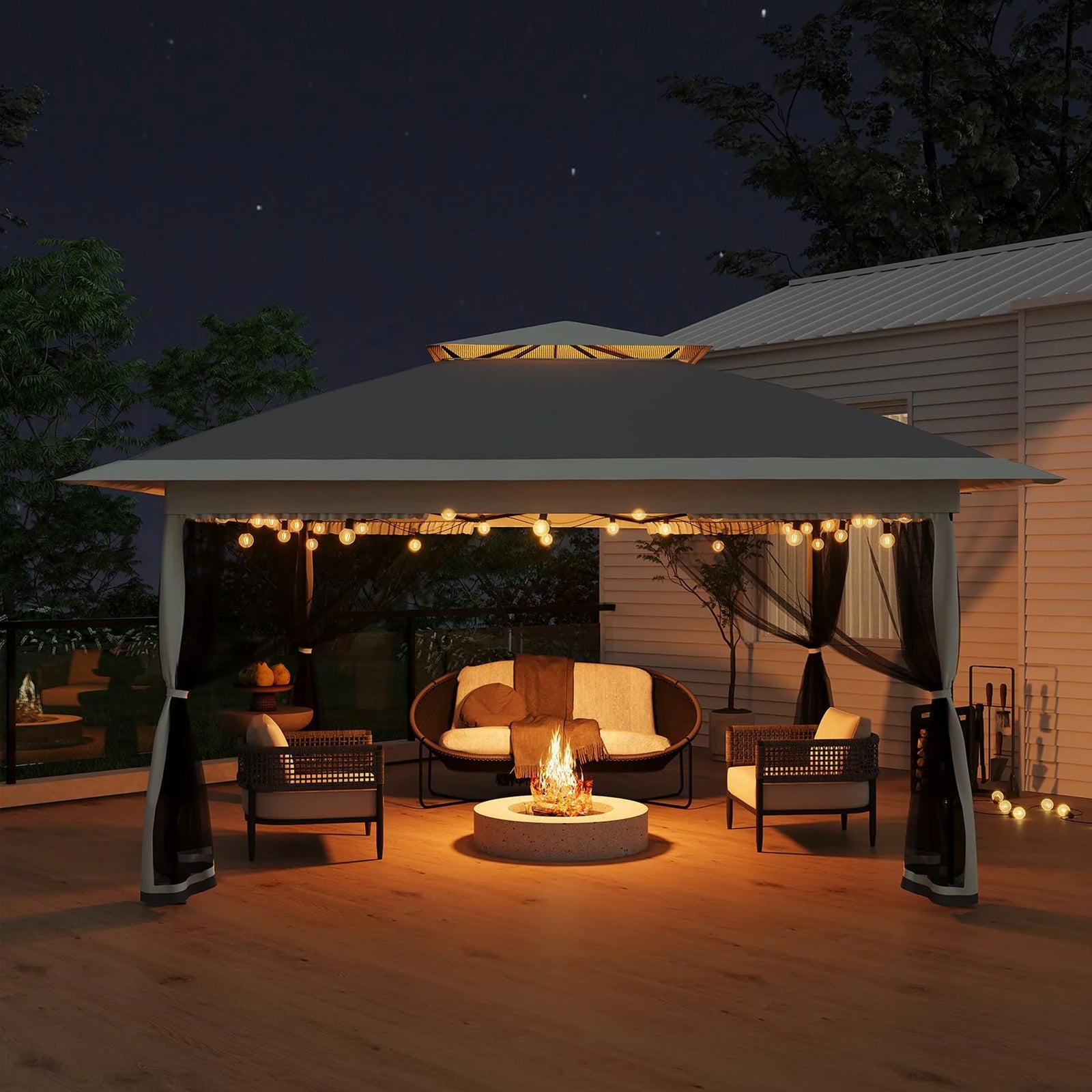 Garvee Pabellón Plegable con Aleros de Tela Oxford 300D Plateada para Familias en Jardín o Patio 3x3x2.65m Gris Claro y Oscuro