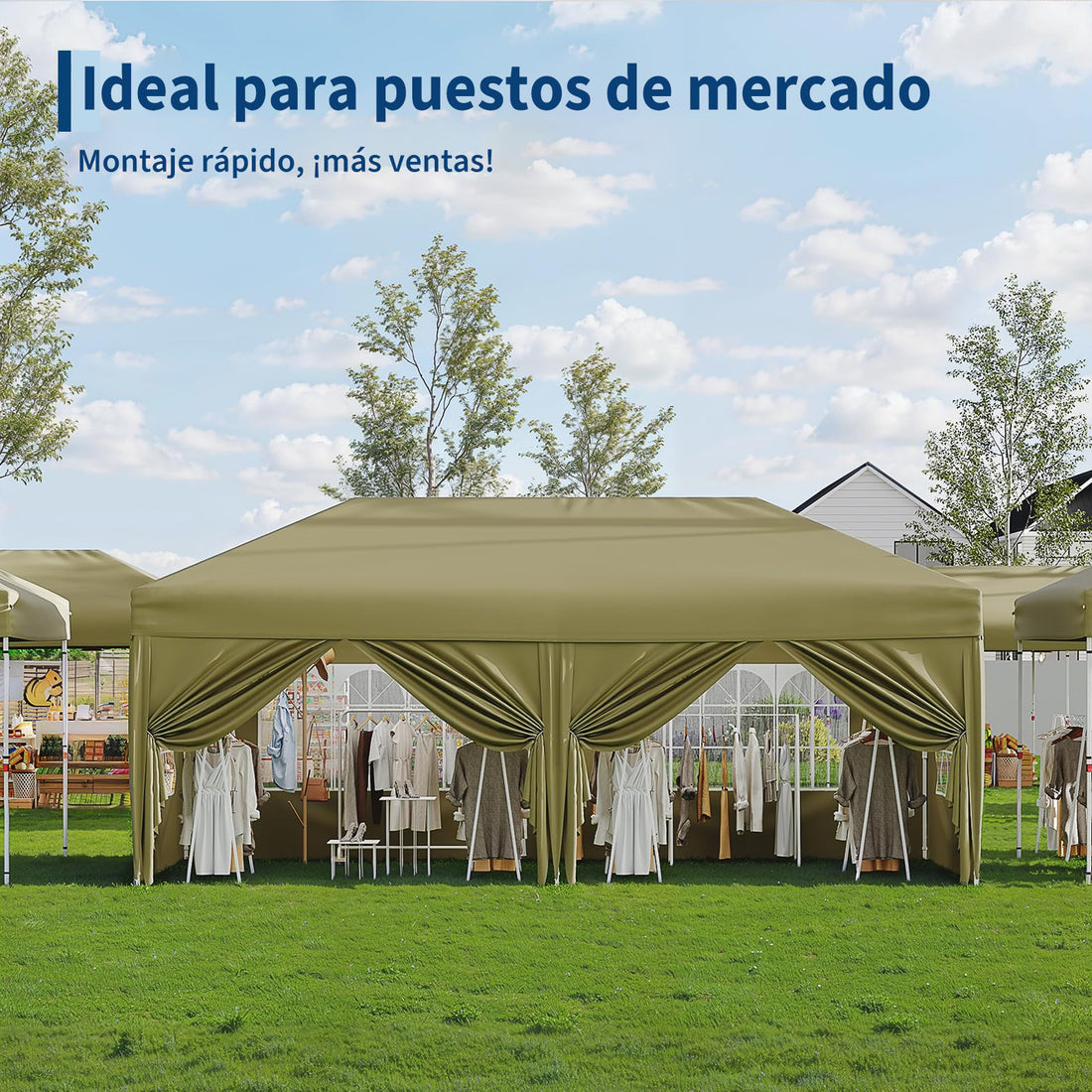 Garvee Pabellón Plegable de 3x6 m con 6 Paredes Laterales y Ventanas Catedral, Carpa Impermeable para Jardín y Exteriores, Altura Ajustable de 320 cm, Caqui