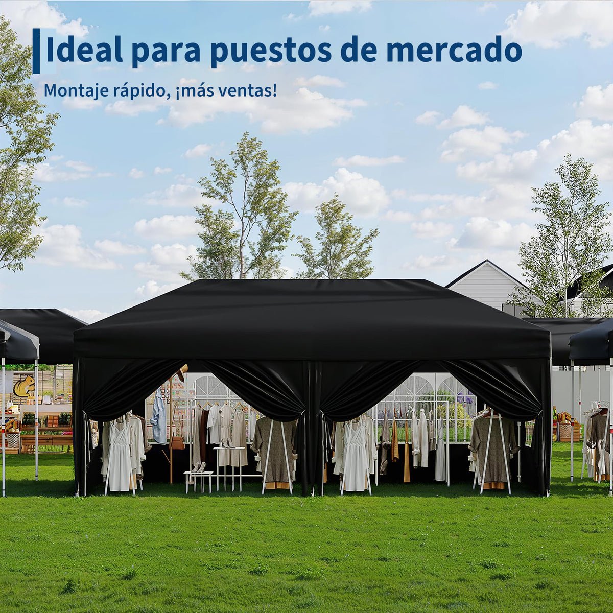 Garvee Pabellón Plegable de 3x6 m con 6 Paredes Laterales y Ventanas de Iglesia, Carpa Impermeable para Eventos y Jardín, Altura Ajustable de 3,2 m, Negro