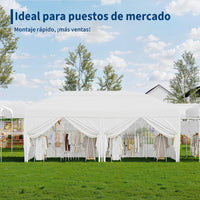Garvee Pabellón Plegable de 3x6 m con 6 Paredes Laterales y Ventanas Catedral, Carpa Impermeable para Eventos y Jardín, Altura Ajustable de 3,2 m, Blanco