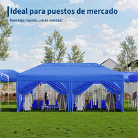 Garvee Pabellón Plegable de 3x6 m con 6 Paredes Laterales y Ventanas Catedral, Carpa Impermeable para Eventos y Jardín, Altura Ajustable de 320 cm, Azul