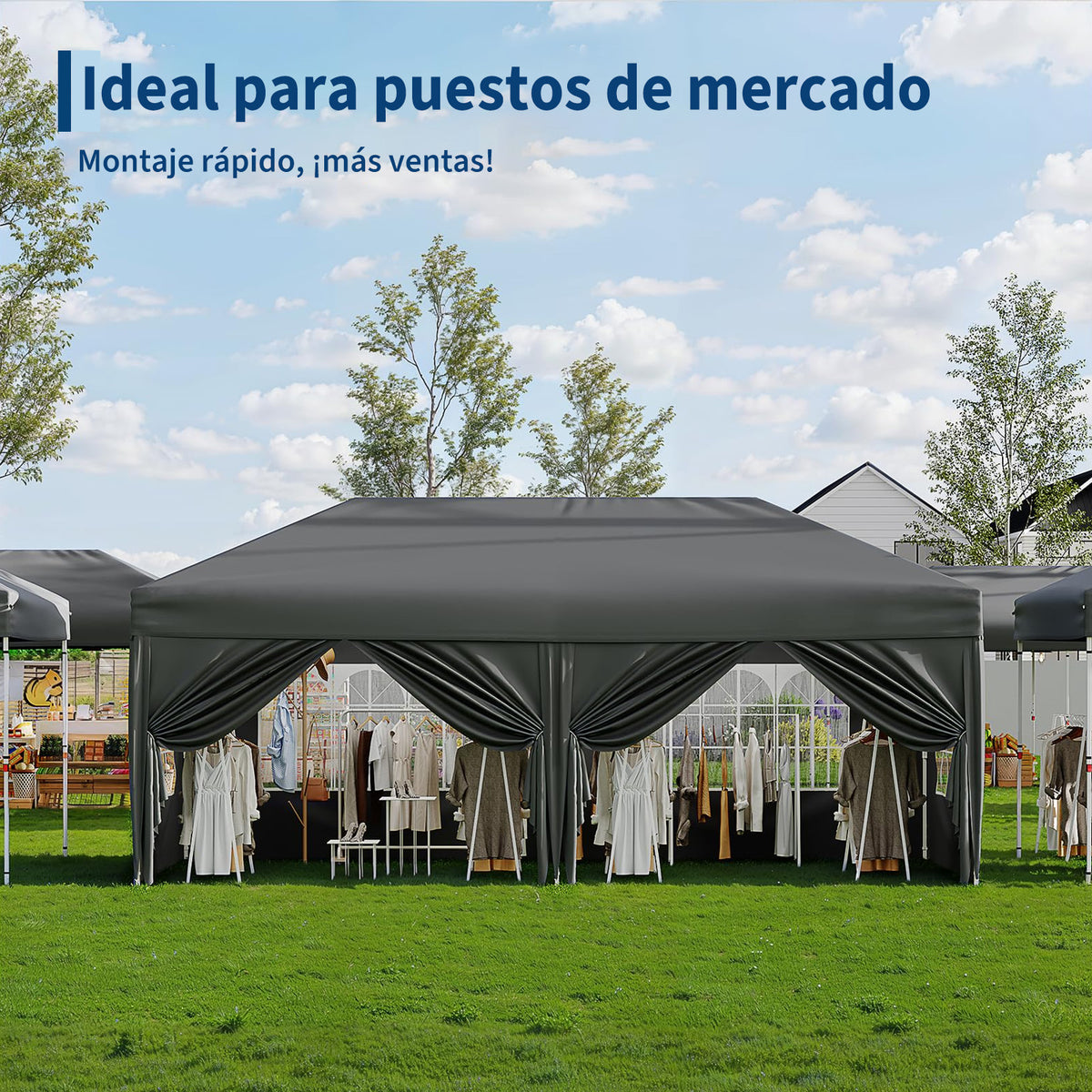 Garvee Carpa Plegable 3x6m Impermeable con 6 Paredes y Ventanas para Jardín, Eventos y Mercadillos - Gris