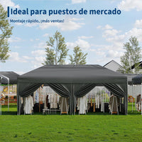 Garvee Carpa Plegable 3x6m Impermeable con 6 Paredes y Ventanas para Jardín, Eventos y Mercadillos - Gris