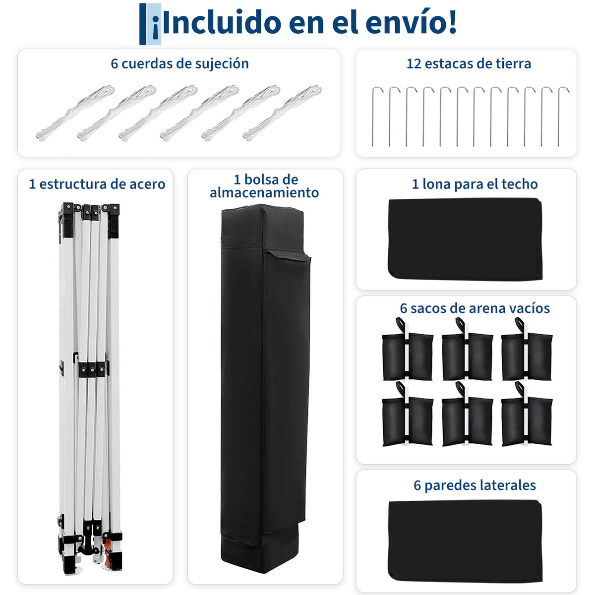 Garvee Pabellón Plegable de 3x6 m con 6 Paredes Laterales y Ventanas de Iglesia, Carpa Impermeable para Eventos y Jardín, Altura Ajustable de 3,2 m, Negro