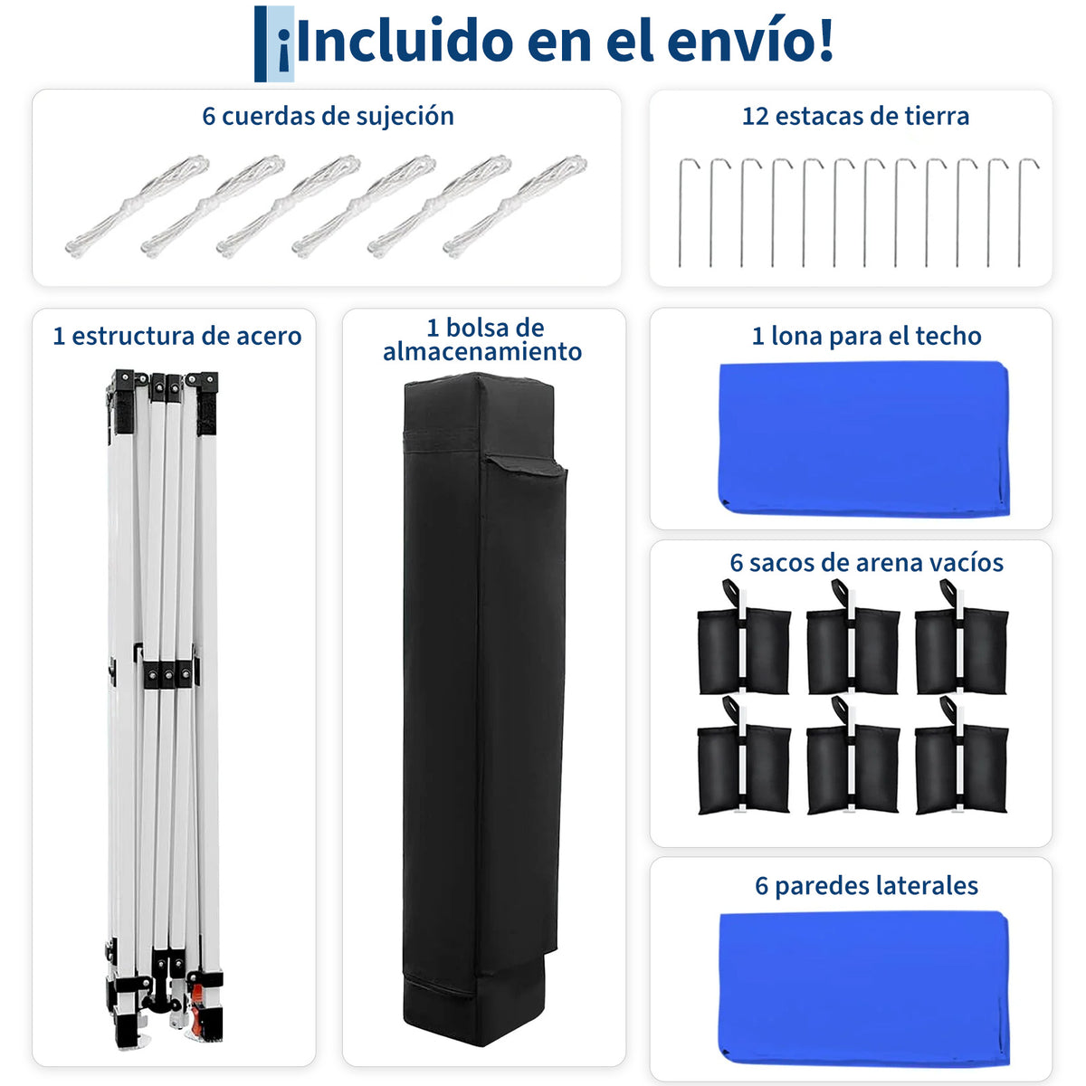 Garvee Pabellón Plegable de 3x6 m con 6 Paredes Laterales y Ventanas Catedral, Carpa Impermeable para Eventos y Jardín, Altura Ajustable de 320 cm, Azul