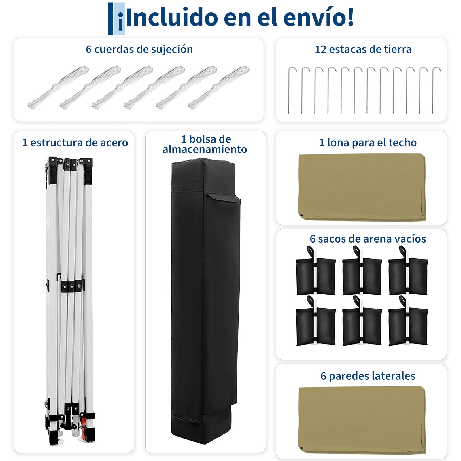 Garvee Pabellón Plegable de 3x6 m con 6 Paredes Laterales y Ventanas Catedral, Carpa Impermeable para Jardín y Exteriores, Altura Ajustable de 320 cm, Caqui