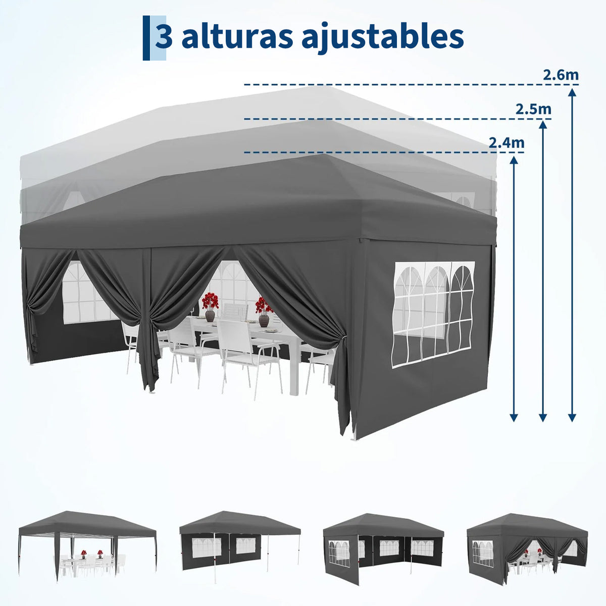 Garvee Carpa Plegable 3x6m Impermeable con 6 Paredes y Ventanas para Jardín, Eventos y Mercadillos - Gris