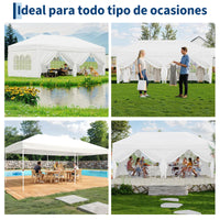 Garvee Pabellón Plegable de 3x6 m con 6 Paredes Laterales y Ventanas Catedral, Carpa Impermeable para Eventos y Jardín, Altura Ajustable de 3,2 m, Blanco