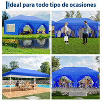Garvee Pabellón Plegable de 3x6 m con 6 Paredes Laterales y Ventanas Catedral, Carpa Impermeable para Eventos y Jardín, Altura Ajustable de 320 cm, Azul