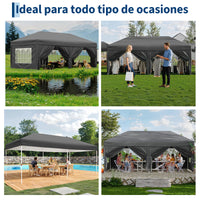 Garvee Carpa Plegable 3x6m Impermeable con 6 Paredes y Ventanas para Jardín, Eventos y Mercadillos - Gris