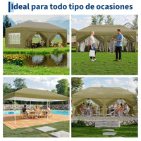 Garvee Pabellón Plegable de 3x6 m con 6 Paredes Laterales y Ventanas Catedral, Carpa Impermeable para Jardín y Exteriores, Altura Ajustable de 320 cm, Caqui