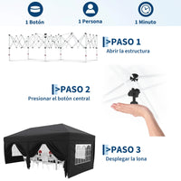 Garvee Pabellón Plegable de 3x6 m con 6 Paredes Laterales y Ventanas de Iglesia, Carpa Impermeable para Eventos y Jardín, Altura Ajustable de 3,2 m, Negro