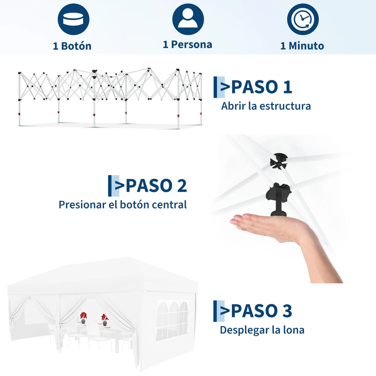 Garvee Pabellón Plegable de 3x6 m con 6 Paredes Laterales y Ventanas Catedral, Carpa Impermeable para Eventos y Jardín, Altura Ajustable de 3,2 m, Blanco