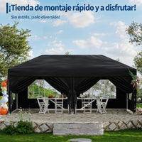 Garvee Pabellón Plegable de 3x6 m con 6 Paredes Laterales y Ventanas de Iglesia, Carpa Impermeable para Eventos y Jardín, Altura Ajustable de 3,2 m, Negro
