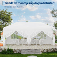 Garvee Pabellón Plegable de 3x6 m con 6 Paredes Laterales y Ventanas Catedral, Carpa Impermeable para Eventos y Jardín, Altura Ajustable de 3,2 m, Blanco