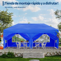 Garvee Pabellón Plegable de 3x6 m con 6 Paredes Laterales y Ventanas Catedral, Carpa Impermeable para Eventos y Jardín, Altura Ajustable de 320 cm, Azul