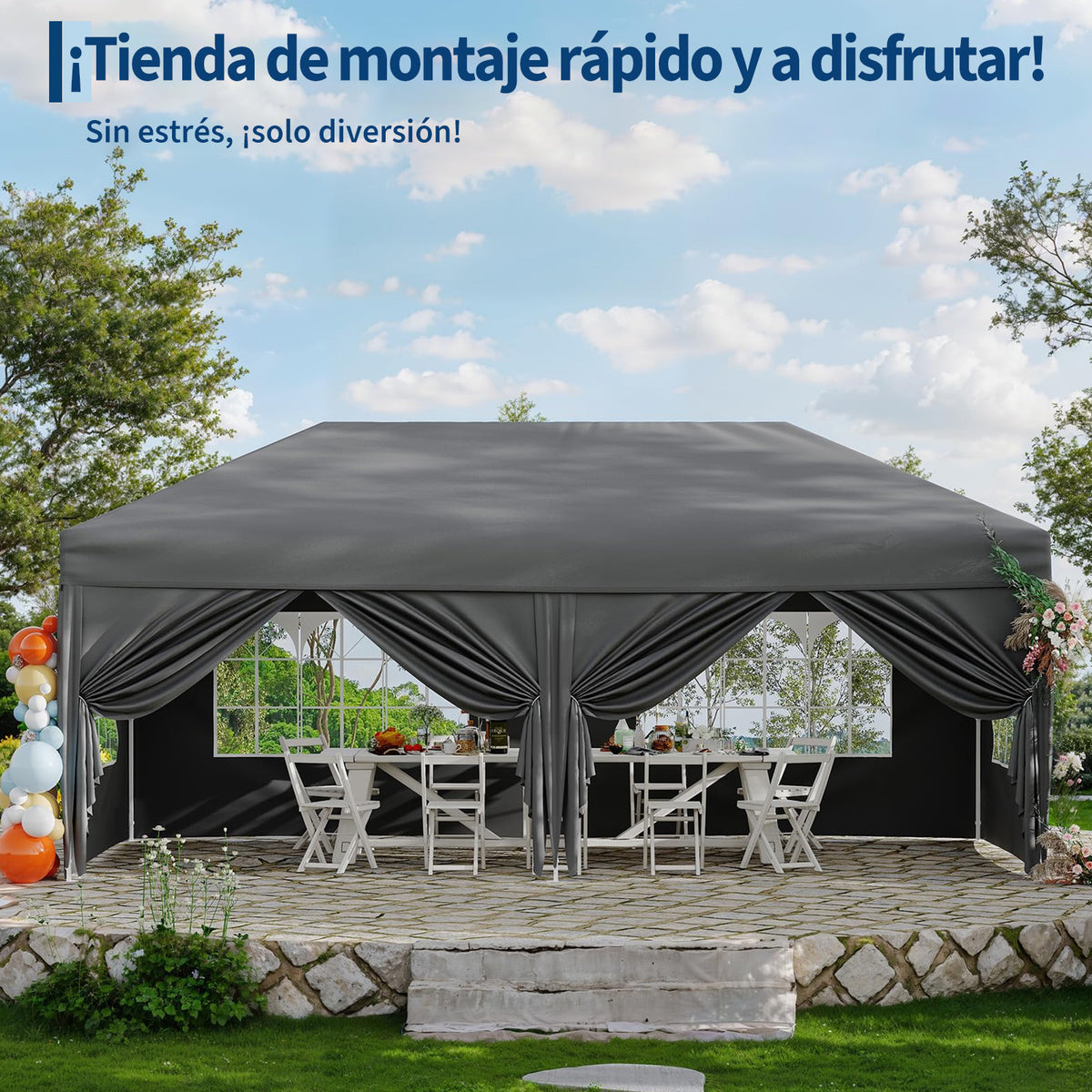 Garvee Carpa Plegable 3x6m Impermeable con 6 Paredes y Ventanas para Jardín, Eventos y Mercadillos - Gris