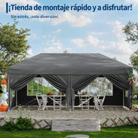 Garvee Carpa Plegable 3x6m Impermeable con 6 Paredes y Ventanas para Jardín, Eventos y Mercadillos - Gris