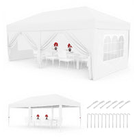 Garvee Pabellón Plegable de 3x6 m con 6 Paredes Laterales y Ventanas Catedral, Carpa Impermeable para Eventos y Jardín, Altura Ajustable de 3,2 m, Blanco