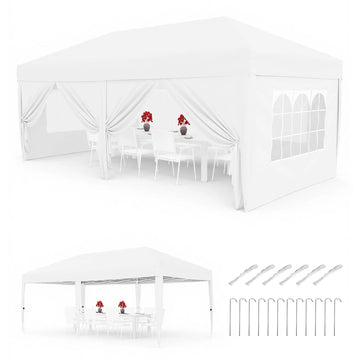 Garvee Pabellón Plegable de 3x6 m con 6 Paredes Laterales y Ventanas Catedral, Carpa Impermeable para Eventos y Jardín, Altura Ajustable de 3,2 m, Blanco
