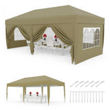 Garvee Pabellón Plegable de 3x6 m con 6 Paredes Laterales y Ventanas Catedral, Carpa Impermeable para Jardín y Exteriores, Altura Ajustable de 320 cm, Caqui - Caqui