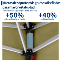 Garvee Pabellón Plegable de 3x6 m con 6 Paredes Laterales y Ventanas Catedral, Carpa Impermeable para Jardín y Exteriores, Altura Ajustable de 320 cm, Caqui
