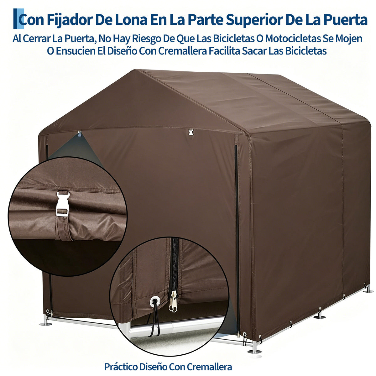 Garvee Cobertizo de Almacenamiento Exterior para 3 Bicicletas Tela Oxford 420D Impermeable Estructura de Acero Marrón Oscuro