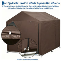 Garvee Cobertizo de Almacenamiento Exterior para 3 Bicicletas Tela Oxford 420D Impermeable Estructura de Acero Marrón Oscuro