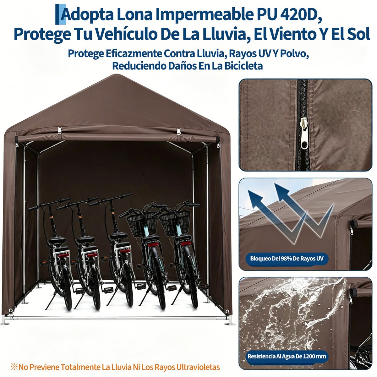 Garvee Cobertizo de Almacenamiento Exterior para 3 Bicicletas Tela Oxford 420D Impermeable Estructura de Acero Marrón Oscuro