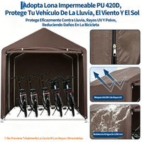 Garvee Cobertizo de Almacenamiento Exterior para 3 Bicicletas Tela Oxford 420D Impermeable Estructura de Acero Marrón Oscuro