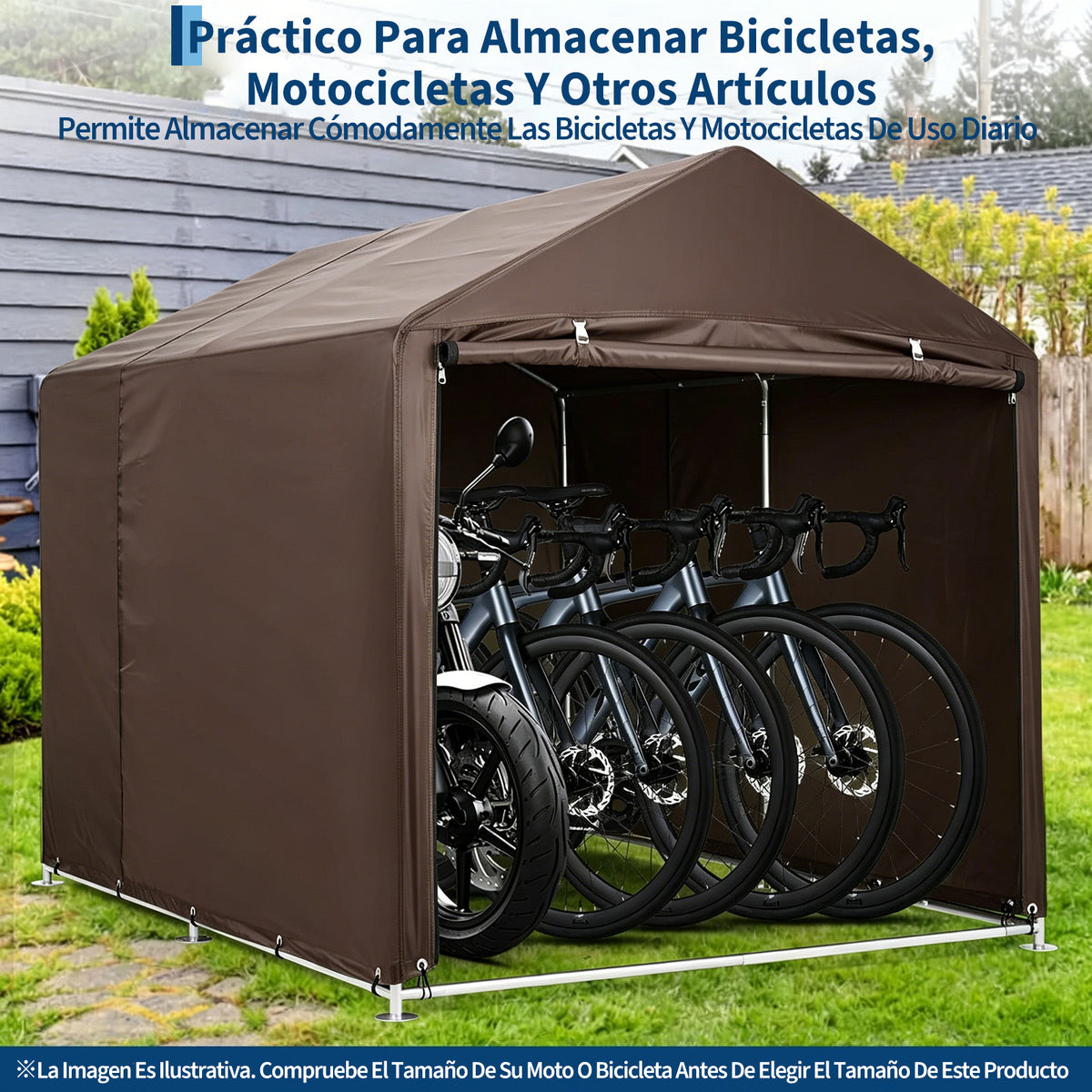 Garvee Cobertizo de Almacenamiento Exterior para 3 Bicicletas Tela Oxford 420D Impermeable Estructura de Acero Marrón Oscuro