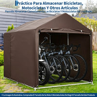 Garvee Cobertizo de Almacenamiento Exterior para 3 Bicicletas Tela Oxford 420D Impermeable Estructura de Acero Marrón Oscuro
