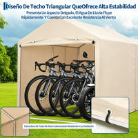 Garvee Cobertizo de Almacenamiento Exterior para 3 Bicicletas Tela Oxford 420D Impermeable Estructura de Acero Caqui Claro