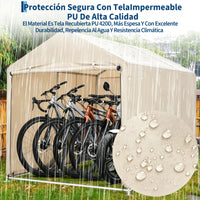 Garvee Cobertizo de Almacenamiento Exterior para 3 Bicicletas Tela Oxford 420D Impermeable Estructura de Acero Caqui Claro