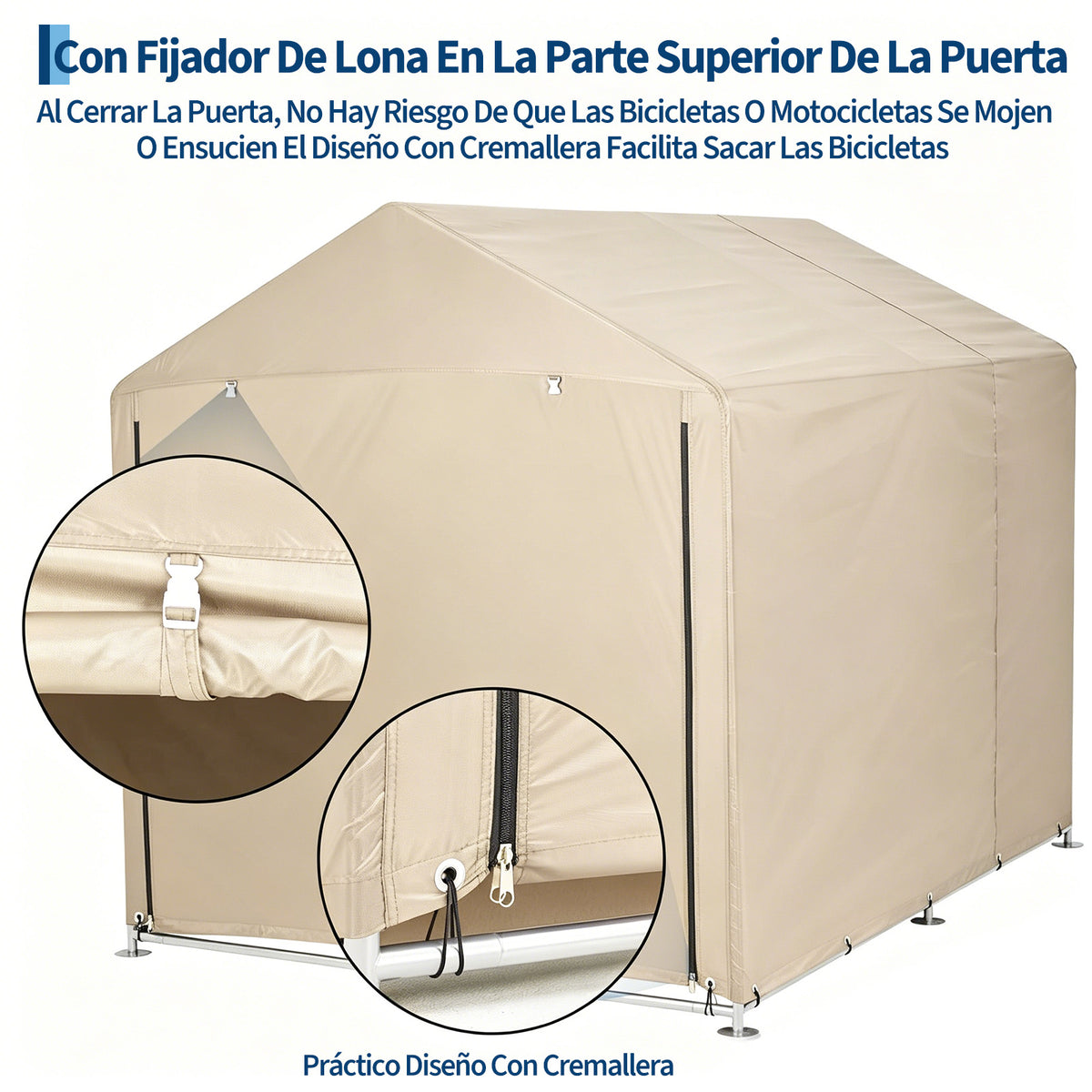 Garvee Cobertizo de Almacenamiento Exterior para 3 Bicicletas Tela Oxford 420D Impermeable Estructura de Acero Caqui Claro