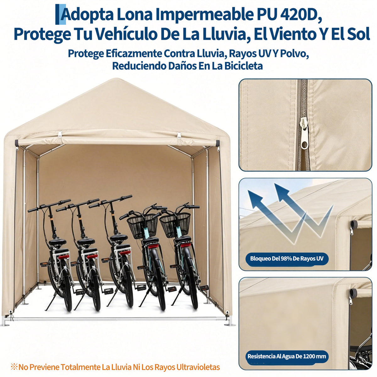 Garvee Cobertizo de Almacenamiento Exterior para 3 Bicicletas Tela Oxford 420D Impermeable Estructura de Acero Caqui Claro