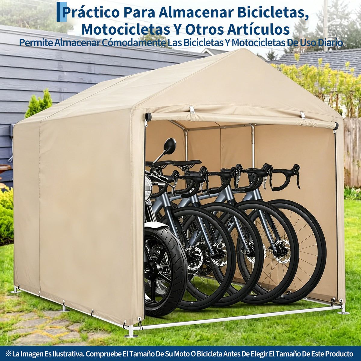 Garvee Cobertizo de Almacenamiento Exterior para 3 Bicicletas Tela Oxford 420D Impermeable Estructura de Acero Caqui Claro
