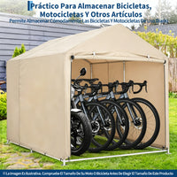 Garvee Cobertizo de Almacenamiento Exterior para 3 Bicicletas Tela Oxford 420D Impermeable Estructura de Acero Caqui Claro