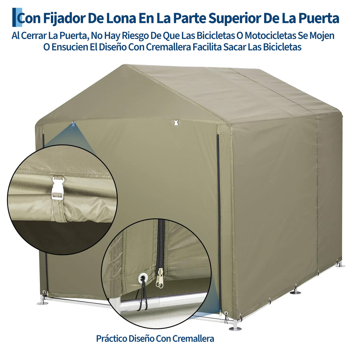 Garvee Cobertizo de Almacenamiento Exterior para 3 Bicicletas, Tela Oxford 420D Impermeable con Revestimiento PU y Estructura de Acero, 160 x 218 x 173 cm, Verde Militar