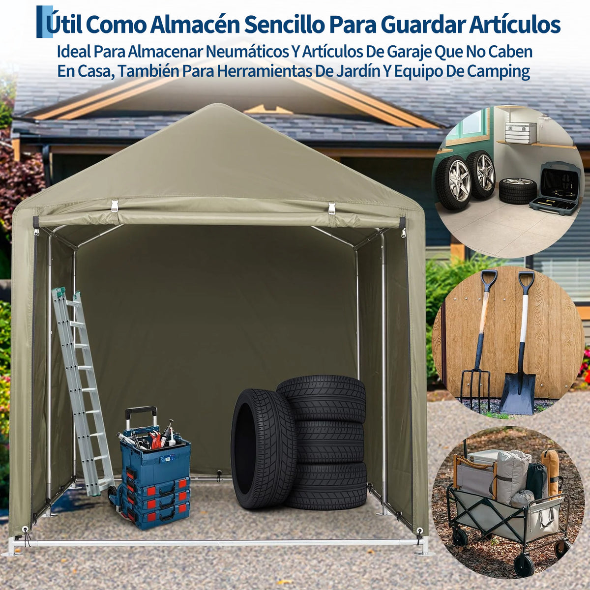 Garvee Cobertizo de Almacenamiento Exterior para 3 Bicicletas, Tela Oxford 420D Impermeable con Revestimiento PU y Estructura de Acero, 160 x 218 x 173 cm, Verde Militar