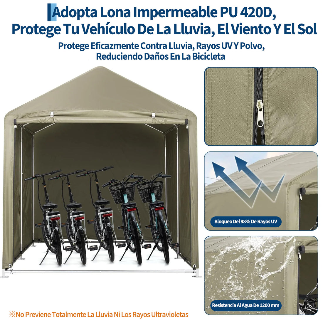 Garvee Cobertizo de Almacenamiento Exterior para 3 Bicicletas, Tela Oxford 420D Impermeable con Revestimiento PU y Estructura de Acero, 160 x 218 x 173 cm, Verde Militar